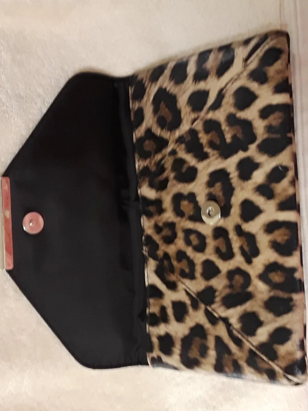 Style & Co Leopard Print Envelope Clutch/Bag Faux-Leather Gold-tone Bar SnapFlap